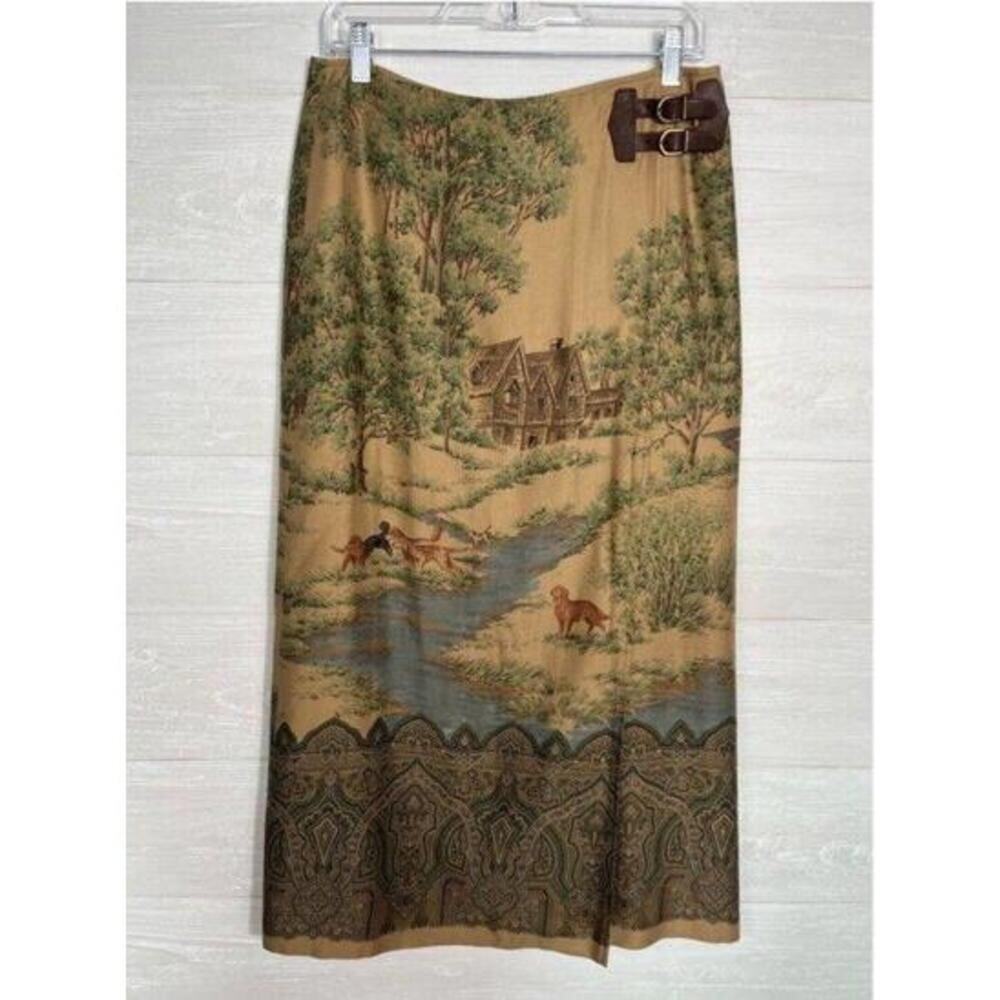 Vintage Womens Polo Ralph Lauren Skirt Western Dog Country Style - Size 8